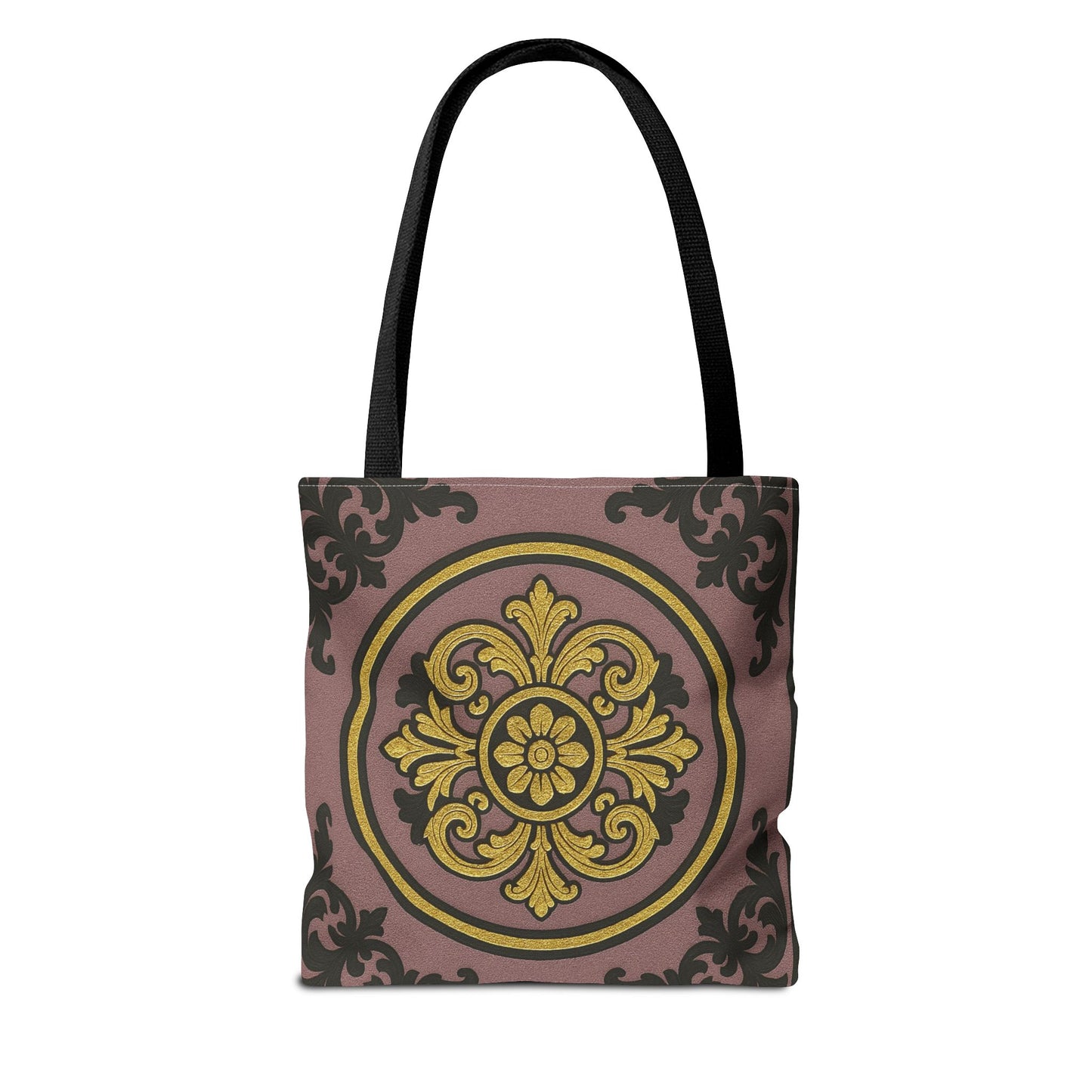 Elegant Gilded Mauve With Gold-Black Baroque Print Tote Bag, Reusable Shopping Tote, Gift for Her, Weekend Bag, Eco-Friendly Handbag