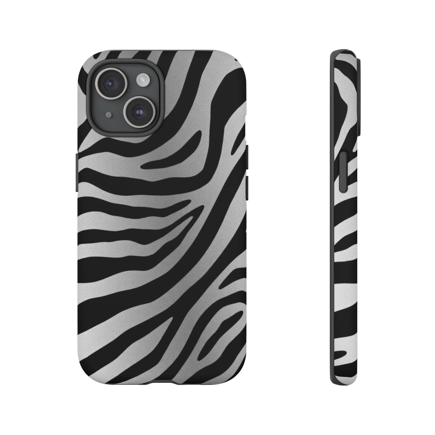 Zebra Print Tough Phone Case - Silver