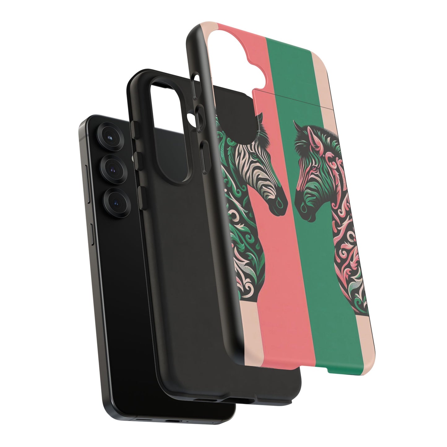 Phone Case - Elegant Pink & Green Zebra Damask Design