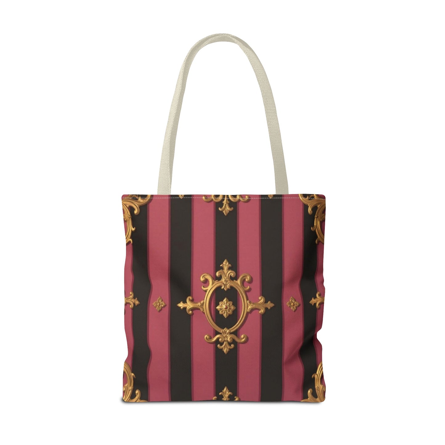 Elegant Black & Mauve Striped Gold Baroque Tote Bag - Chic Fashion Accessory, Shopping Companion, Decorative Carryall, Stylish Everyday Use