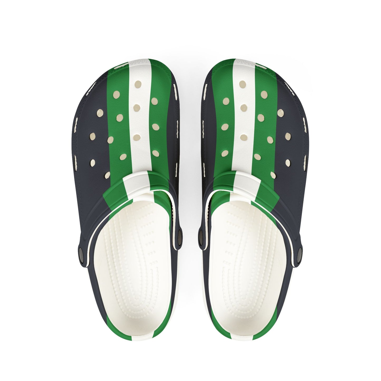 Lunar Midnight & Green-White Striped Stylish EVA Foam Shoes for Comfort, Casual Footwear, Trendy Slip-Ons, Perfect for Summer, Outdoor and Leisure Activities