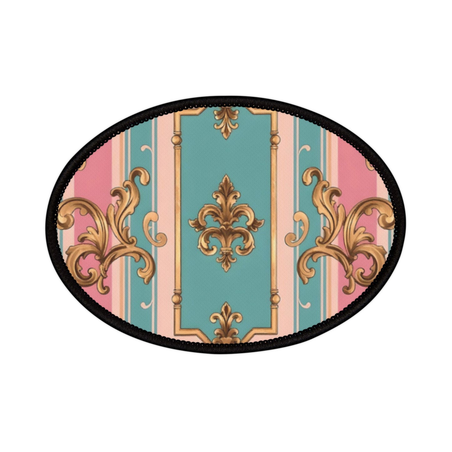 Vintage Floral Iron-On Patch, Fashion Customization, Denim Jacket Accessories, Sewing Crafts, Unique Gift Idea - Pink & Matte Turquoise Striped Rococo