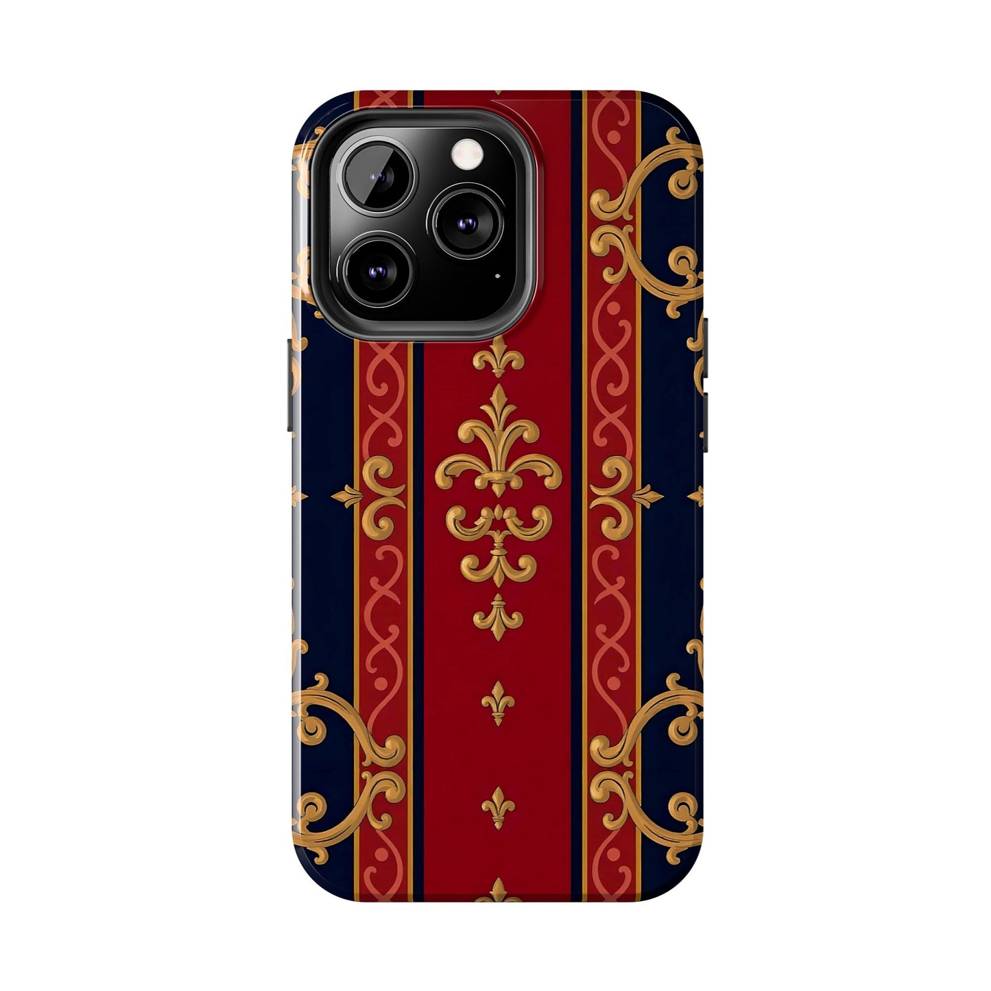 Elegant Vintage Phone Cases, Tough Phone Cover, Stylish Cell Phone Accessories, Durable Phone Protection - Midnight Blue & Dusk Red Gold Baroque