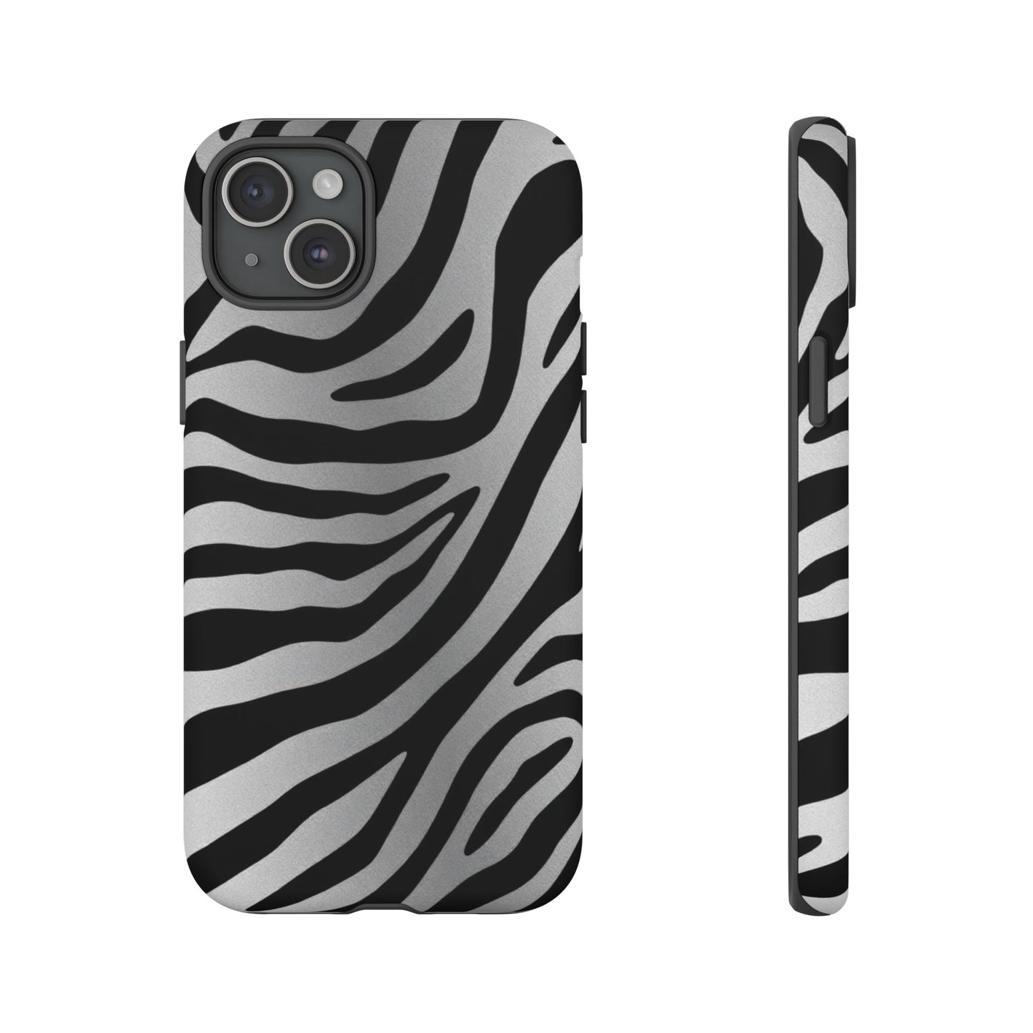 Zebra Print Tough Phone Case - Silver