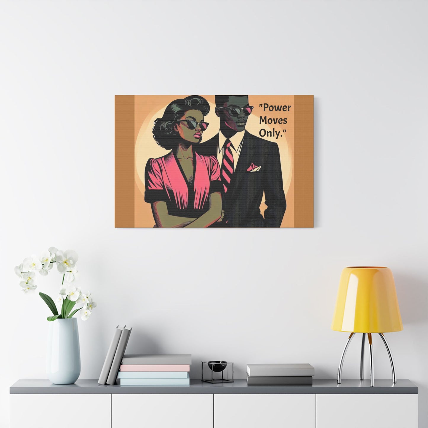 Afro Art Print Canvas, Wall Decor, Satin Stretched Canvas, African American Art, Office Decor, Home Decor - "Power Moves Only."