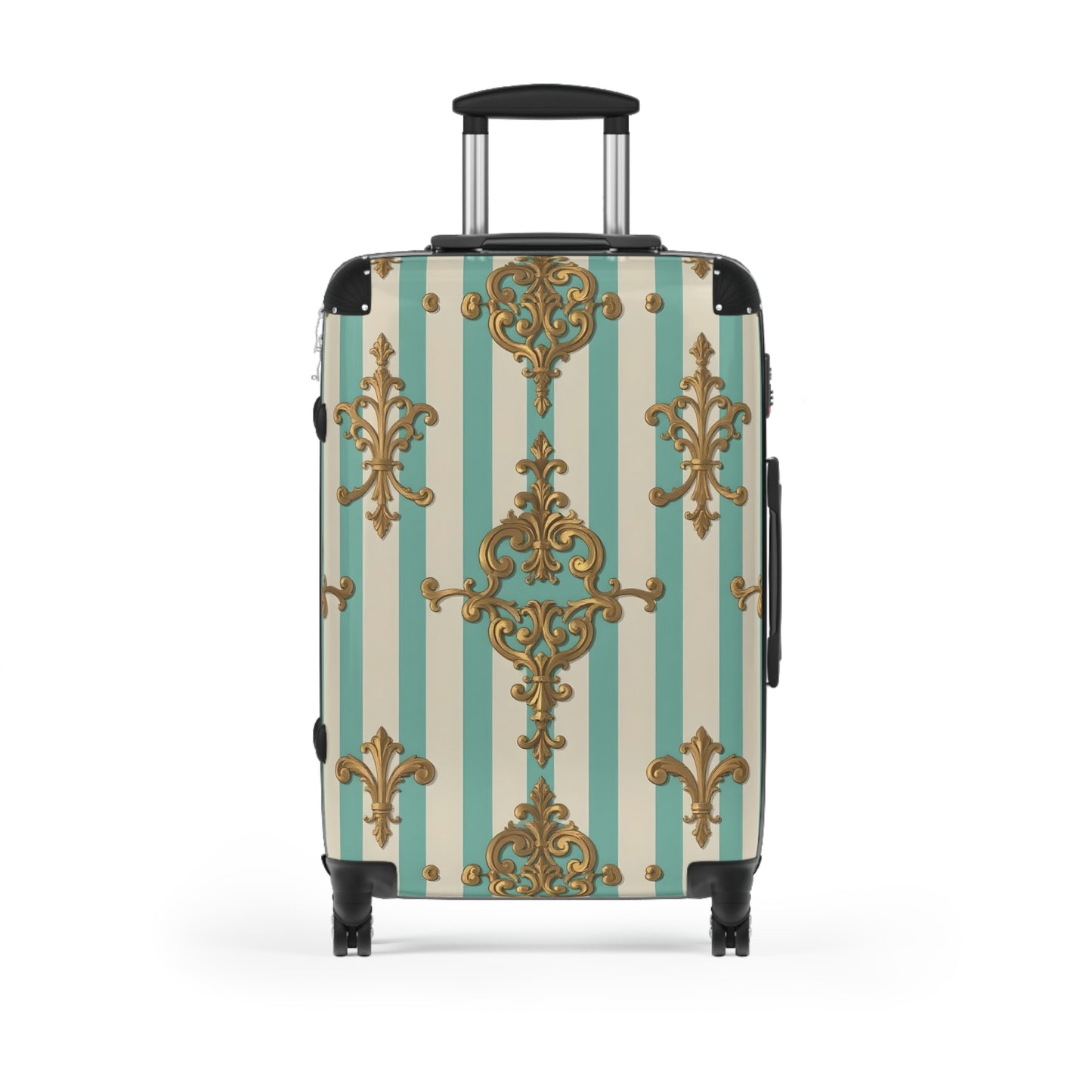 Chic Travel Suitcase, Stylish Luggage, Travel Accessory, Vintage Design Bag, Perfect for Vacation - Matte Green Striped Rococo
