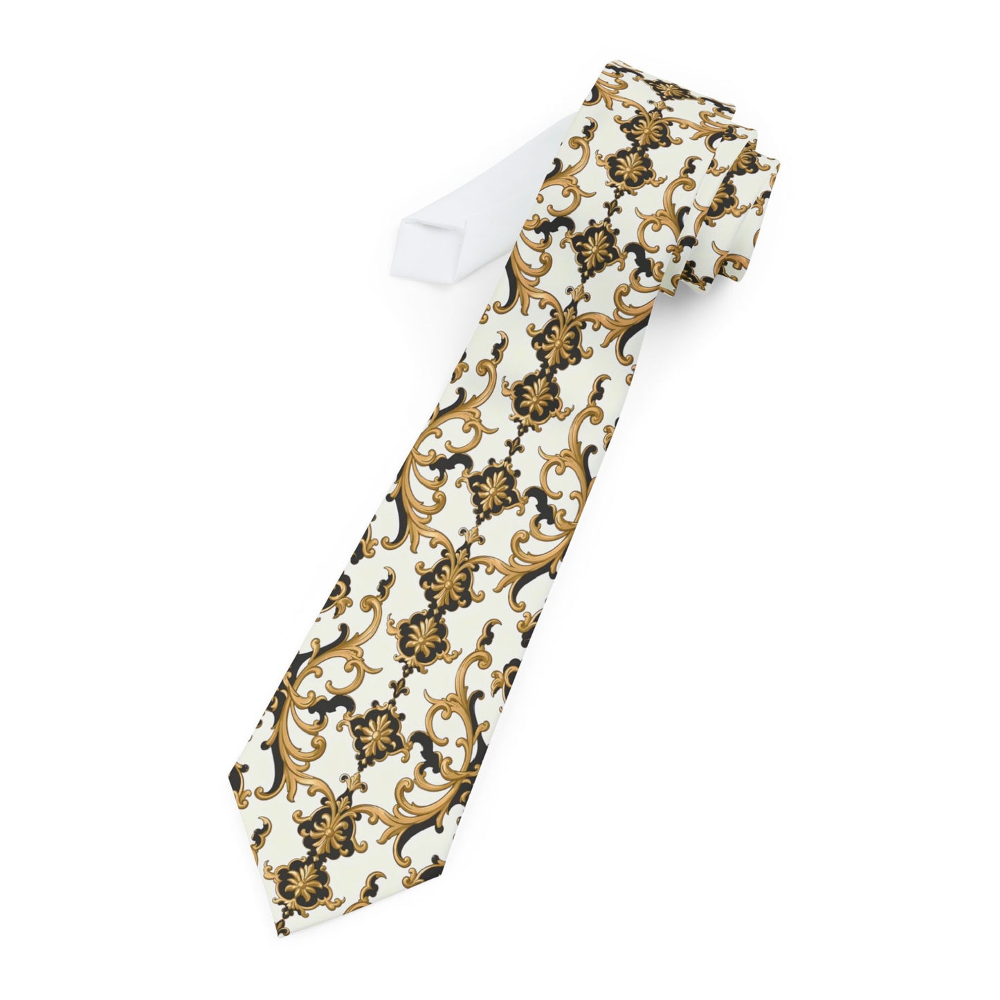 Elegant Patterned Necktie - Stylish Accessory for Formal Occasions, Perfect Gift for Him, Wedding, Business Attire - Black & Gold Rococo