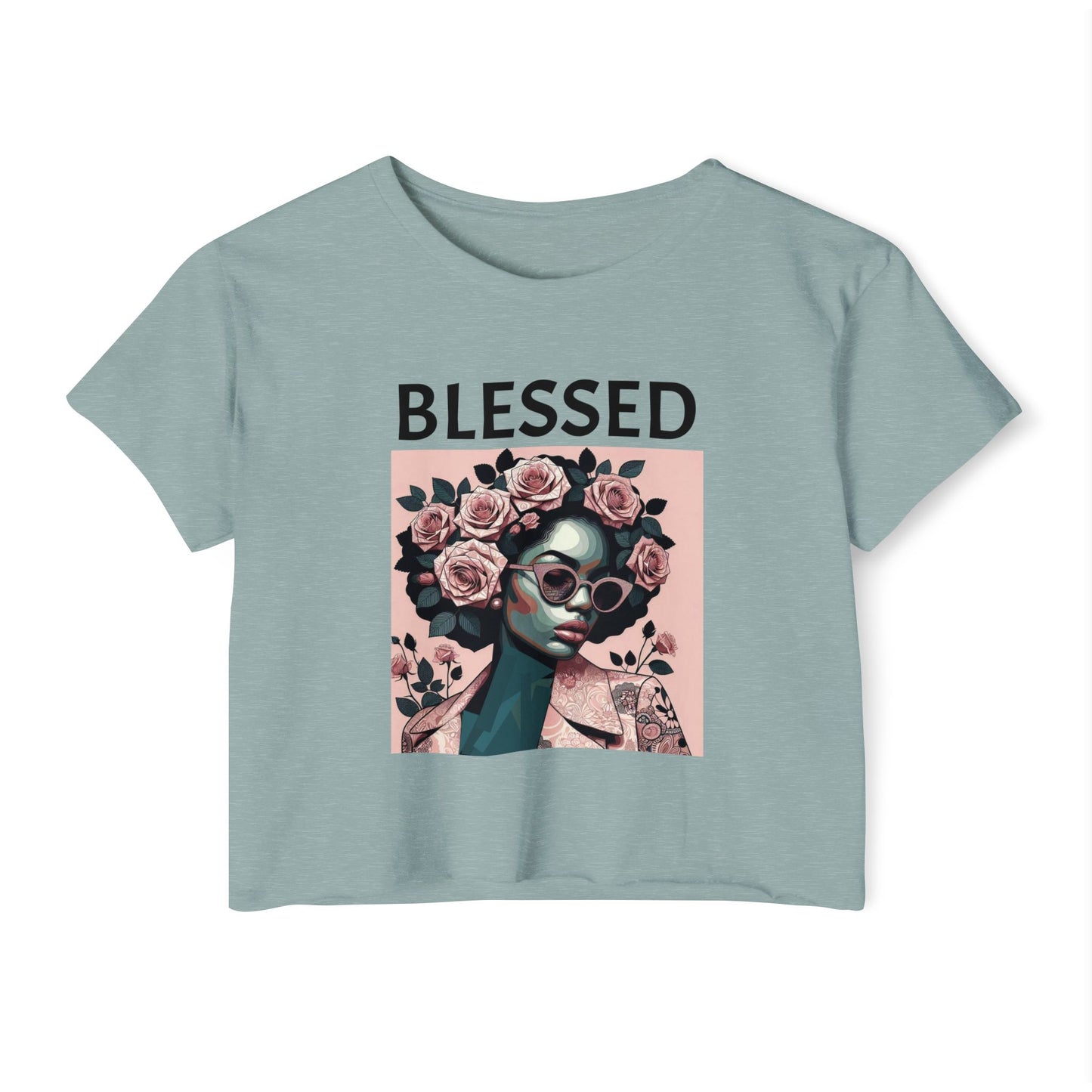 Blessed Women's Festival Crop Top - Boho Chic Tee, Summer Vibes, Perfect for Music Festivals, Gifts for Her, Trendy Lounge Wear - Black Lettering