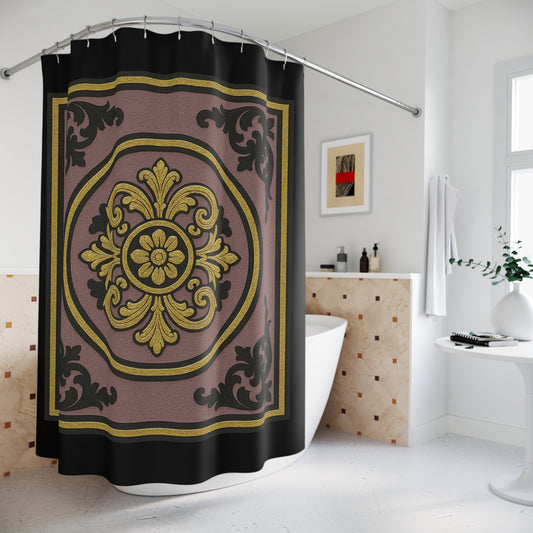 Elegant Gilded Mauve With Gold-Black Baroque Shower Curtain, Baroque Design, Luxurious Home Accessory, Gift for Housewarming