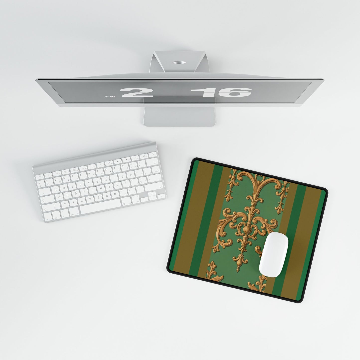 Elegant Office Desk Mats for Home & Work, Stylish Decor, Personalized Gift Idea for Professionals - Olive Green Striped Rococo