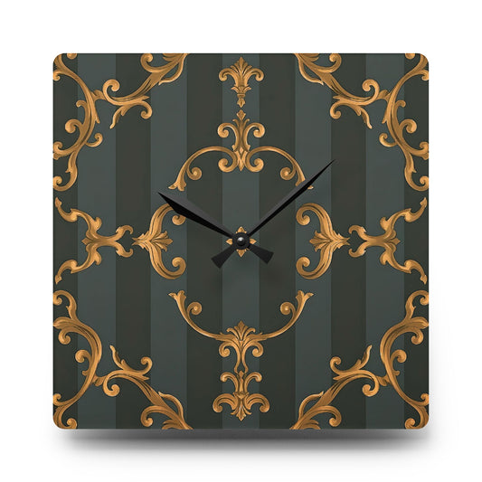 Elegant Vintage Acrylic Wall Clock - Baroque Design for Home Decor - Gray Striped Baroque