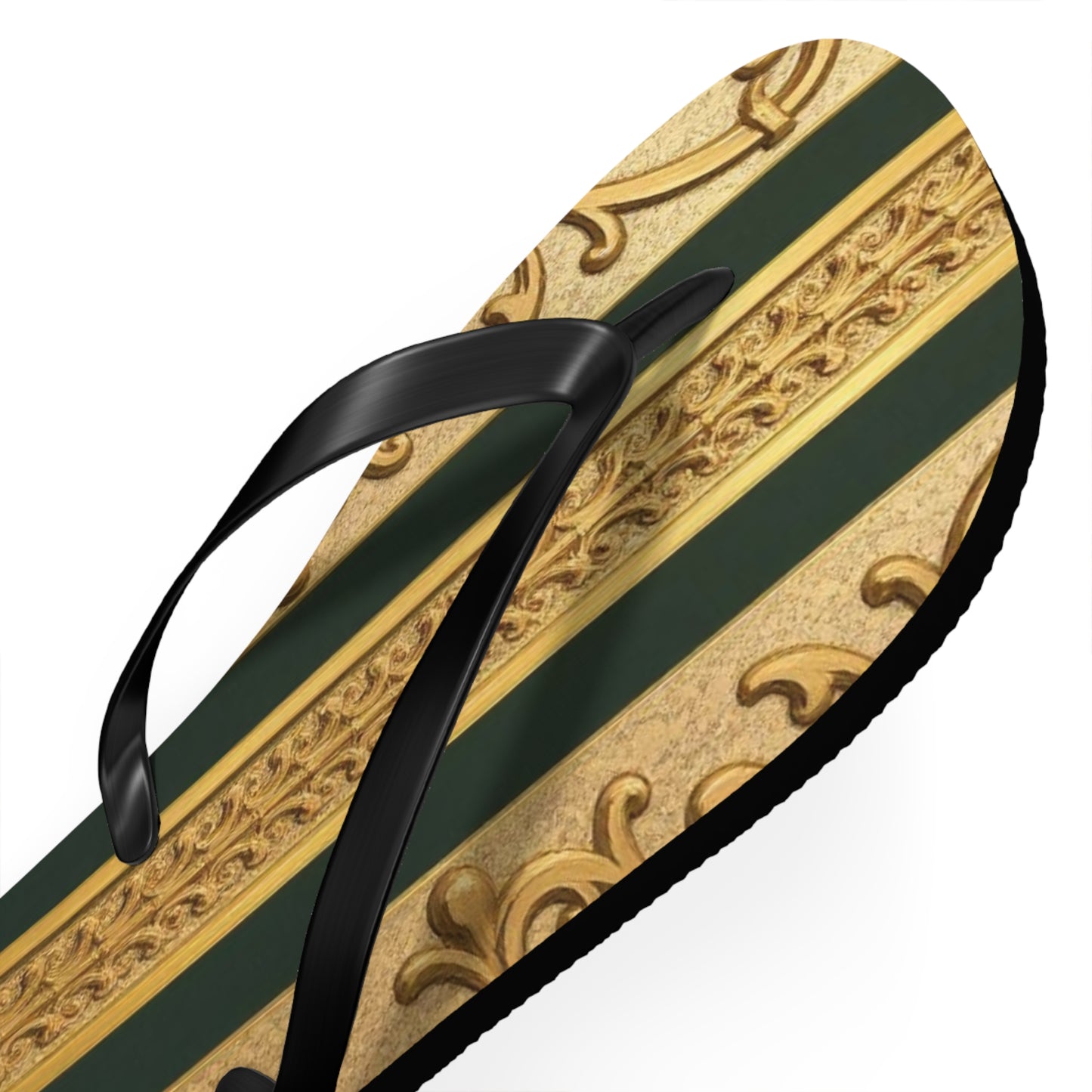 Elegant Teal Striped Gold Baroque Flip Flops, Summer Sandals, Beach Footwear, Vacation Essentials, Stylish Slippers, Poolside Accessories