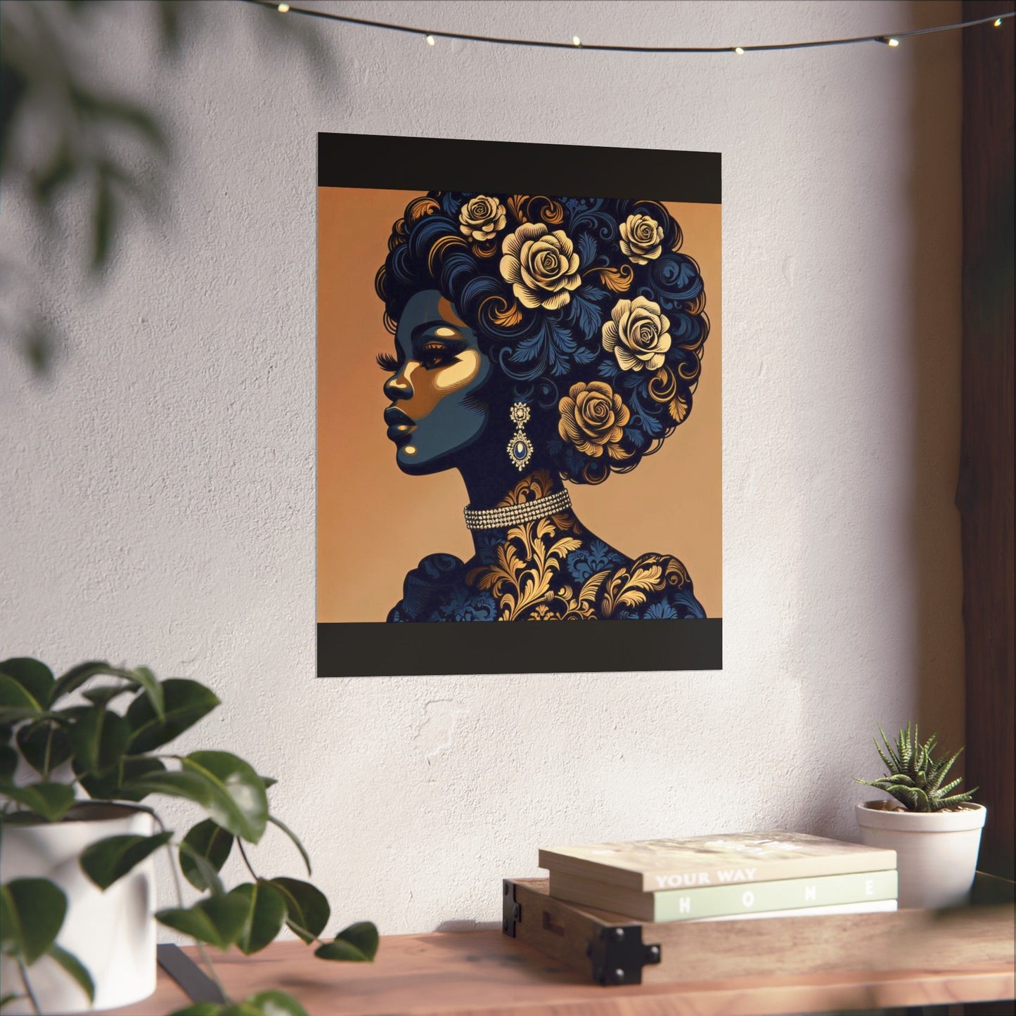 Floral Art Poster - Elegant Matte Vertical Wall Decor - Blue Damask Lady