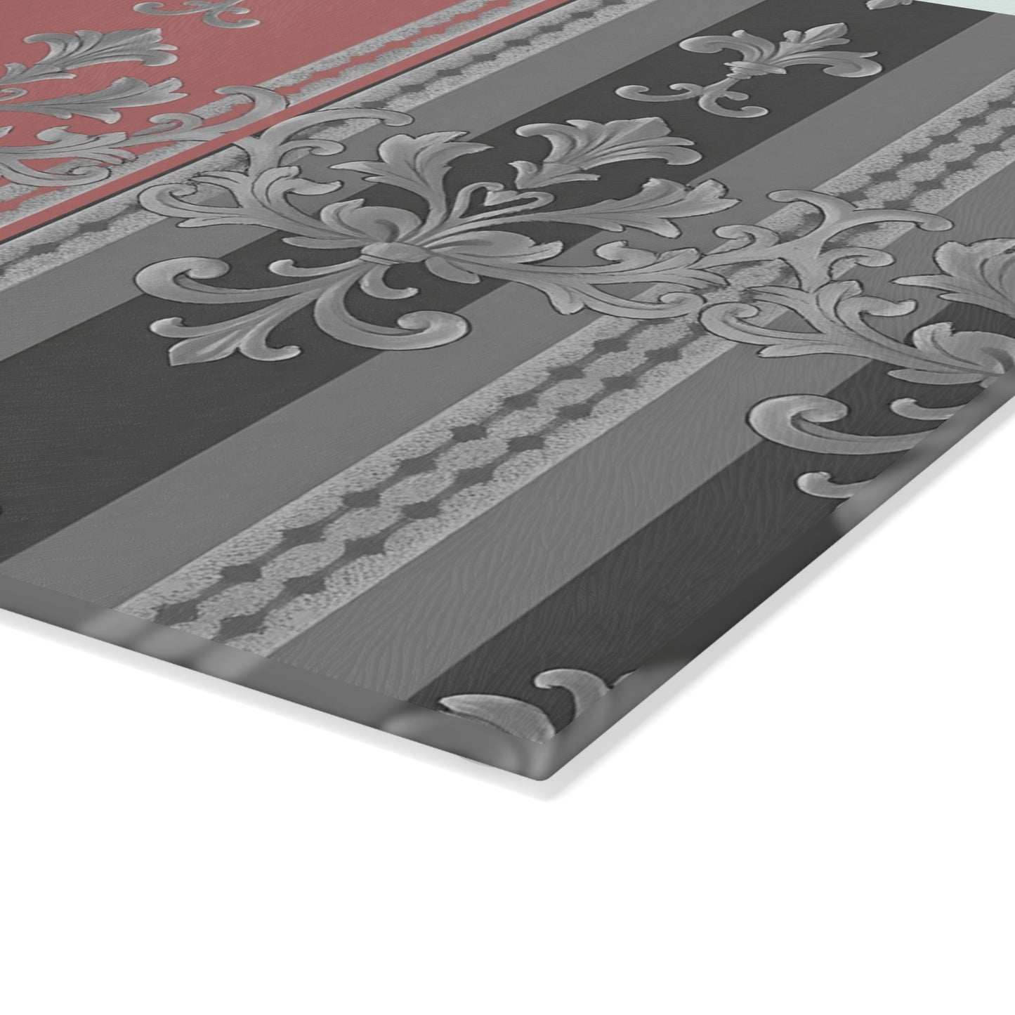 Glass Cutting Board - Gray & Mauve Striped Baroque