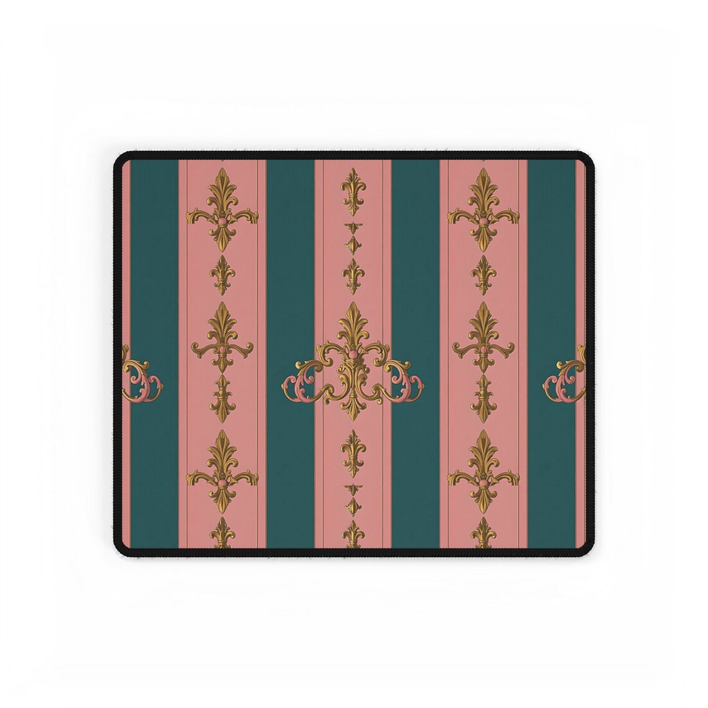 Elegant Desk Mats for Stylish Office Decor, Personalized Desk Accessories, Home Office Gifts - Pink & Teal Striped Gold Baroque