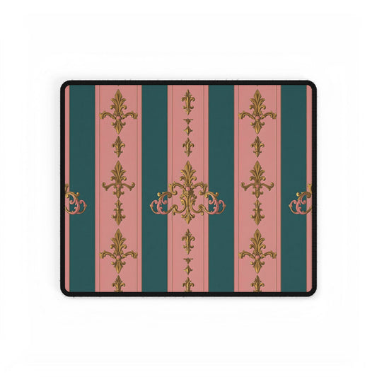 Elegant Desk Mats for Stylish Office Decor, Personalized Desk Accessories, Home Office Gifts - Pink & Teal Striped Gold Baroque