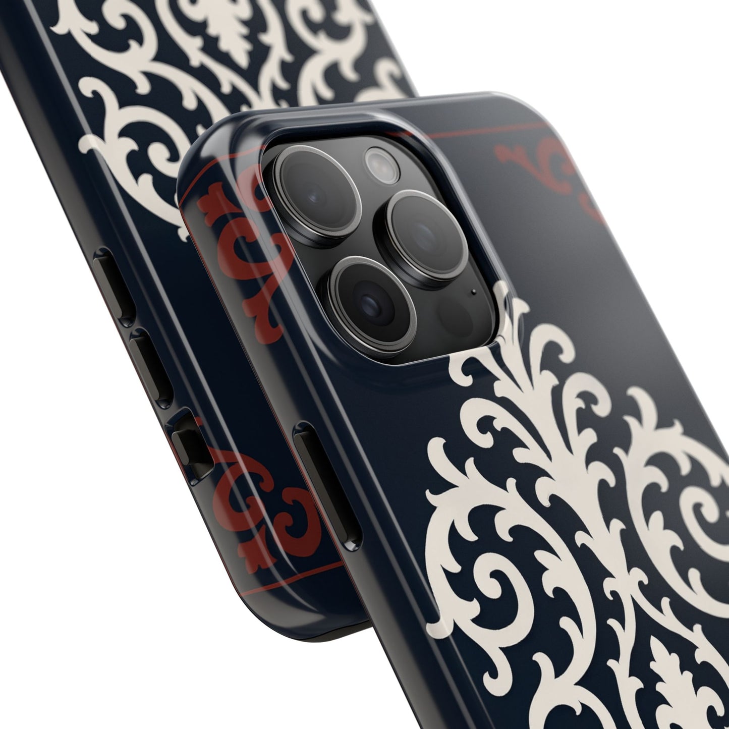 Dusk Blue-Maroon & White Baroque Tough Phone Case — Vintage Scroll Design