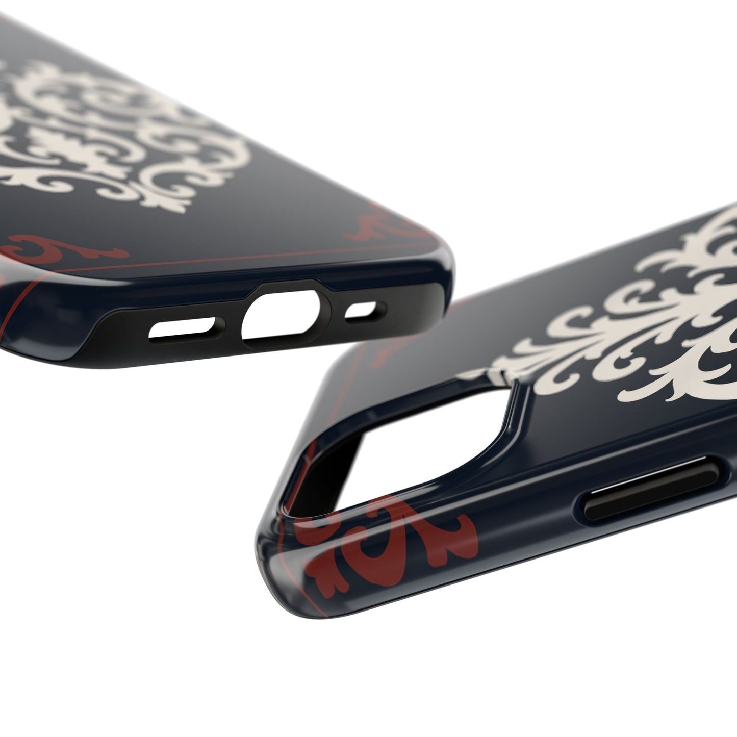 Dusk Blue-Maroon & White Baroque Tough Phone Case — Vintage Scroll Design