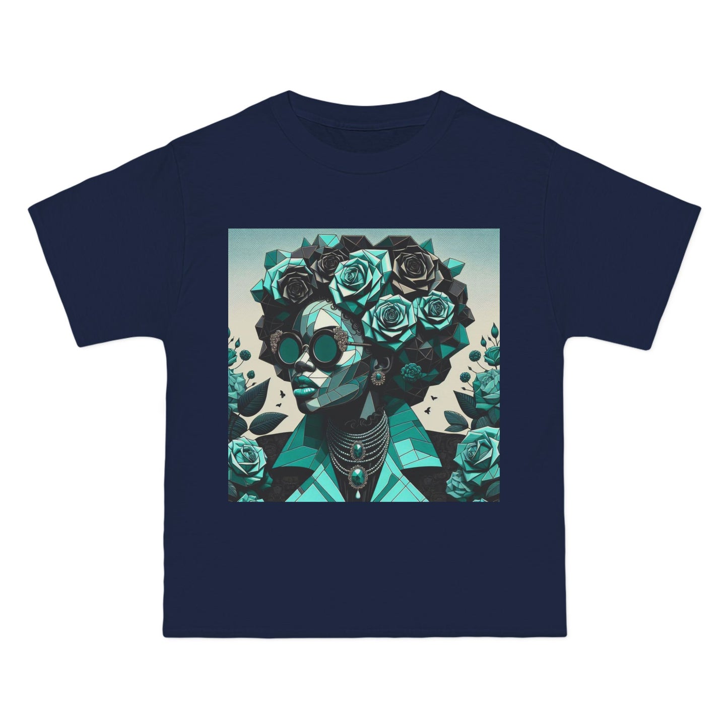 Trendy Floral Graphic Tee | Artistic Short-Sleeve Shirt, Fashionable Summer Top, Chic Gift for Her - Turquoise & Black Roses Lady