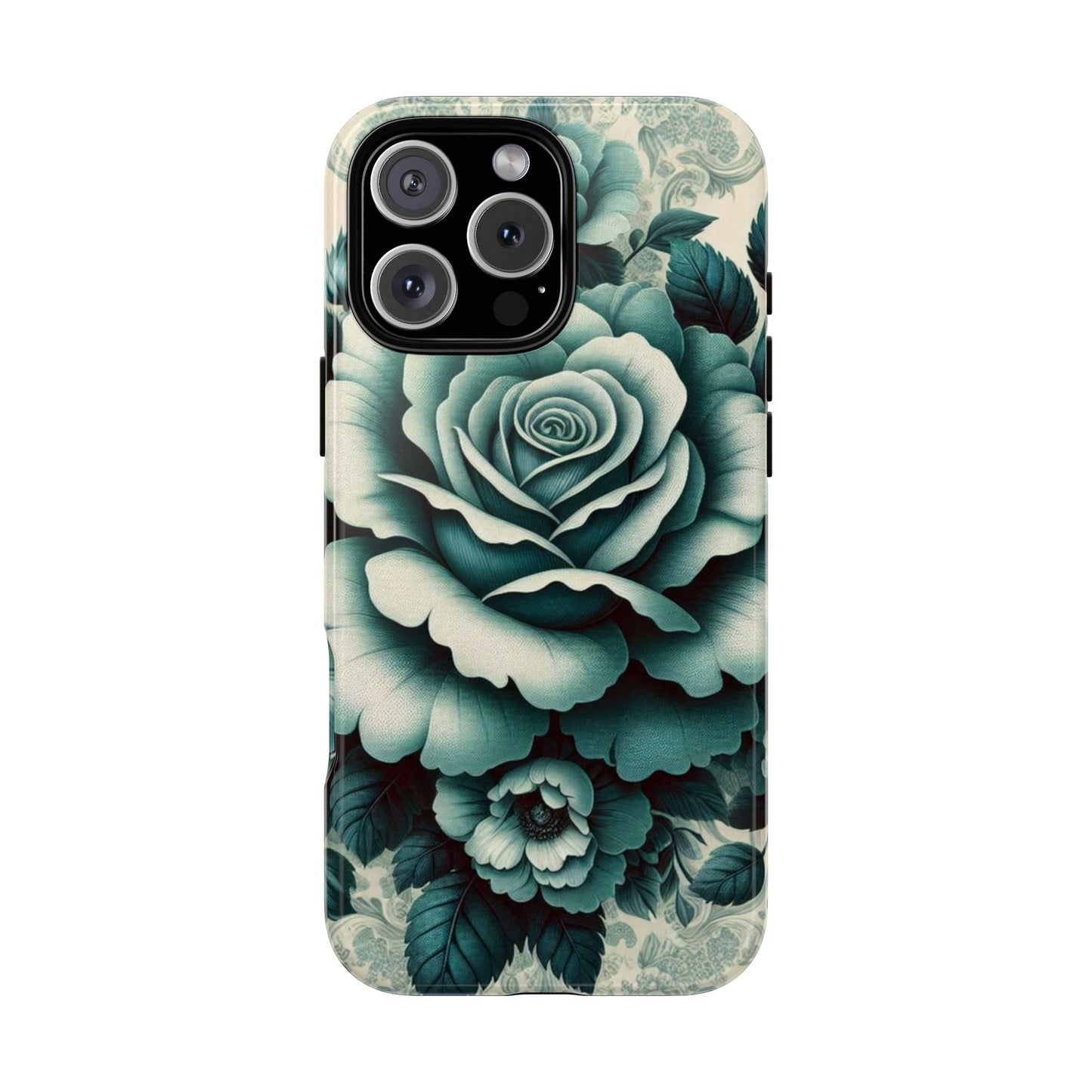 Elegant Floral Motif Phone Case - Tough Cases with Vintage Design - Teal Roses & Damask