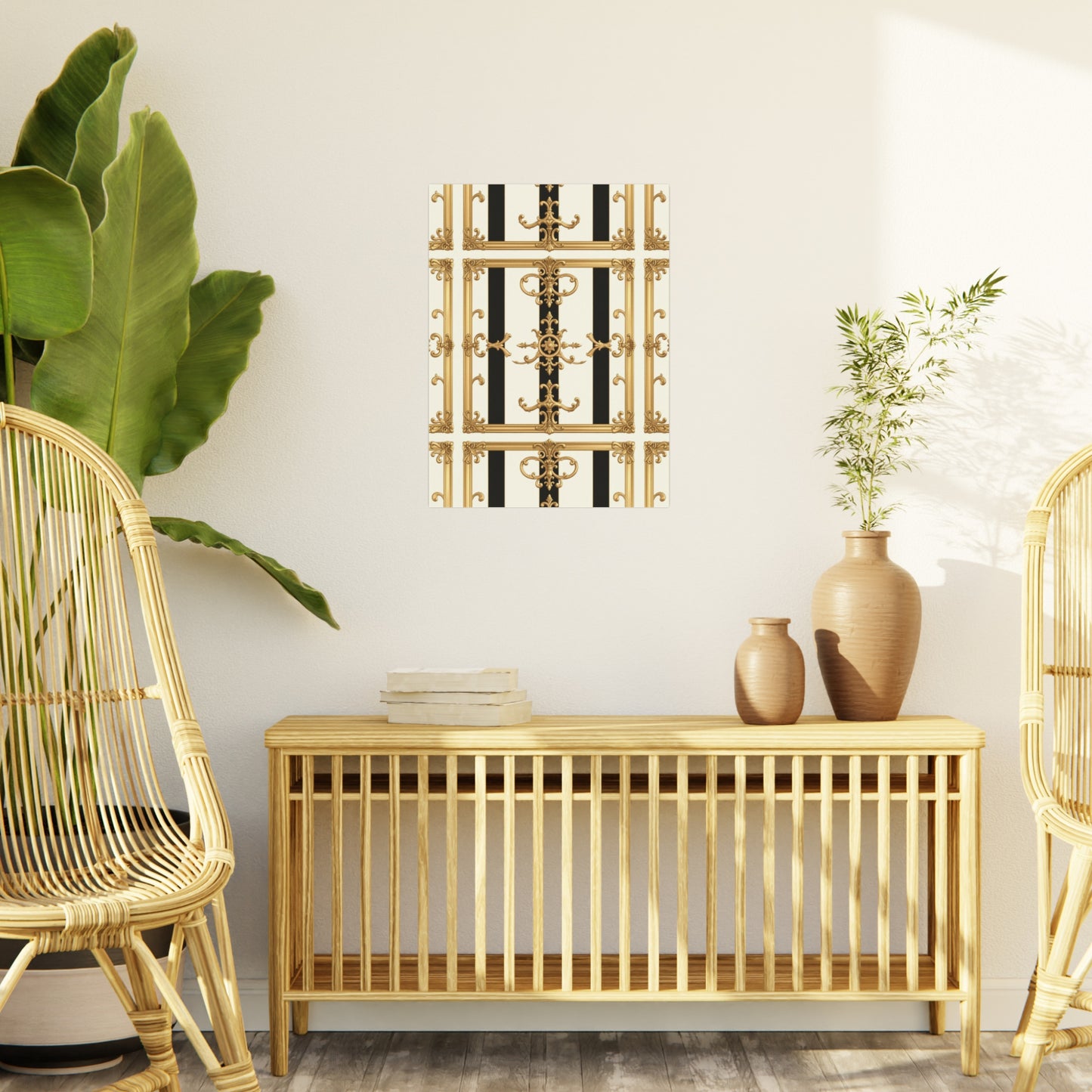 Elegant Foam Board Wall Art, Decorative Display, Home Decor, Office Decor, Visual Boards, Art Displays - Black & White Striped Gold Baroque