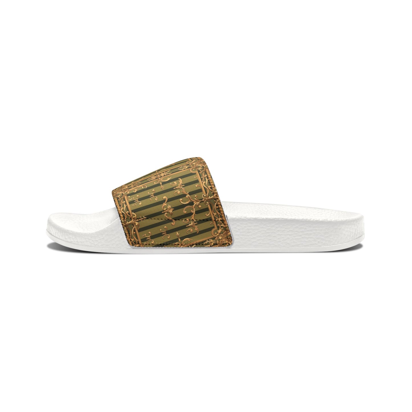 Stylish Women's Removable-Strap Sandals, Summer Footwear, Casual Slip-Ons, Vacation Essentials - Olive Green Striped Rococo