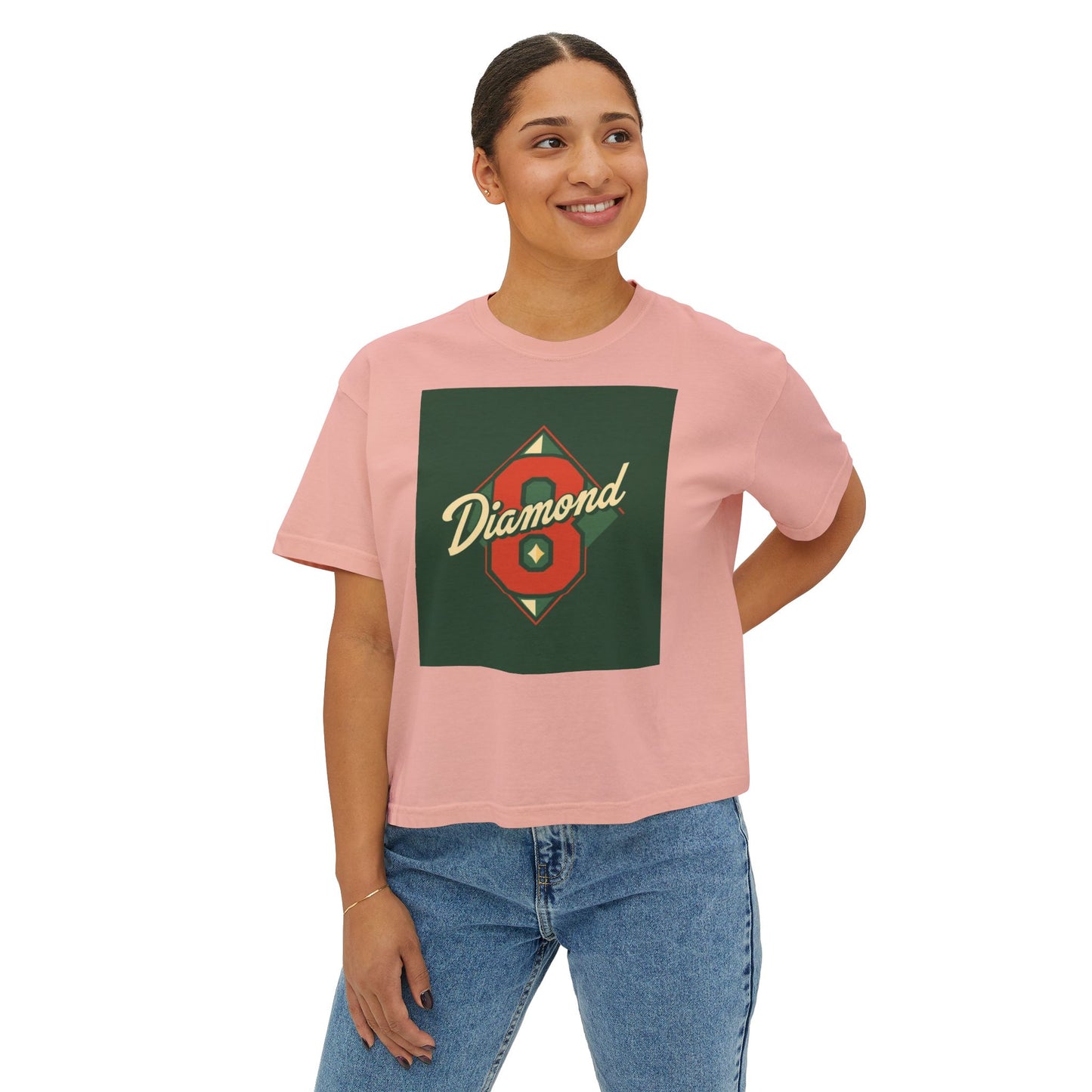 Stylish Women's Boxy Tee with Retro Diamond Design, Casual Fashion Top, Gift for Her, Summer Essential, Vintage Vibe - Diamond 8