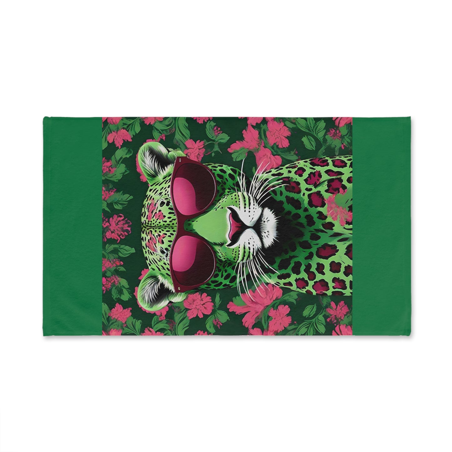 Hand Towel - Luxurious Ornate Elegant Lime Green & Burgundy Leopard In Sunglasses Design - Elegant Home Décor
