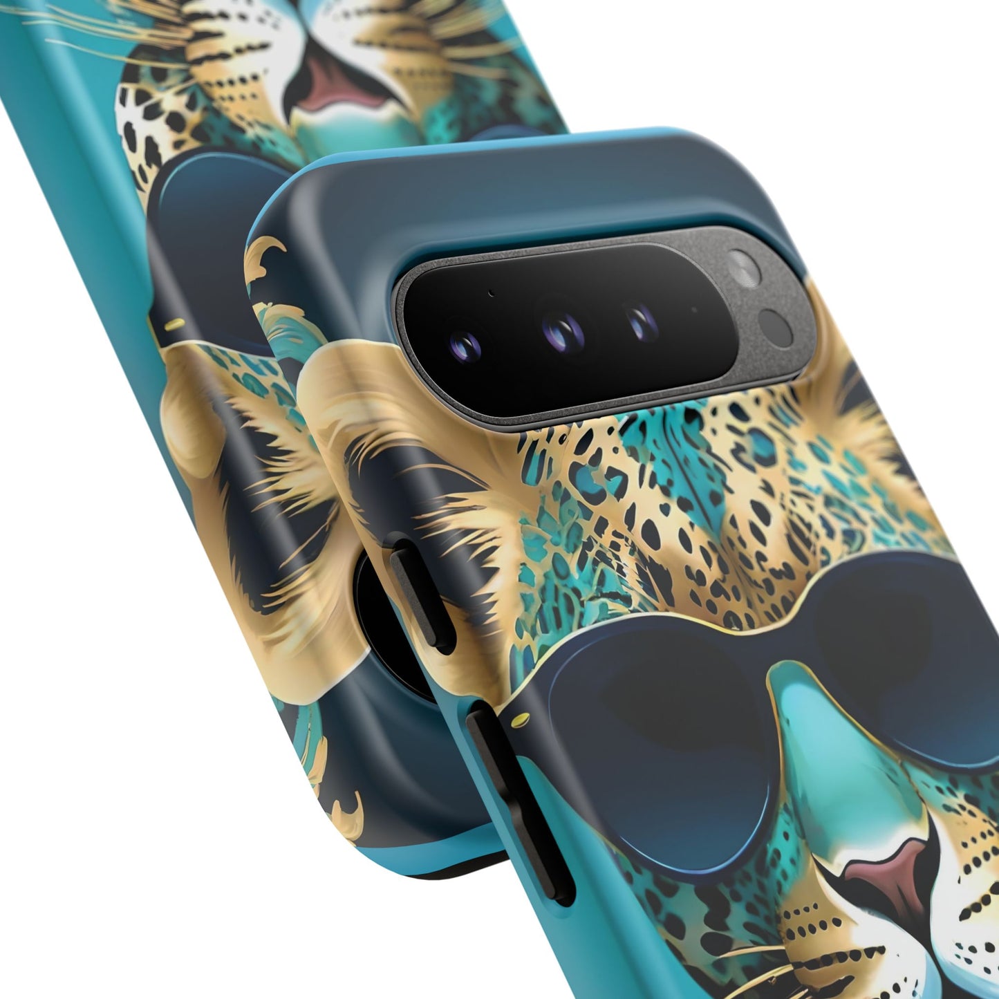 Phone Case - Aqua & Gold Leopard In Sunglasses Design