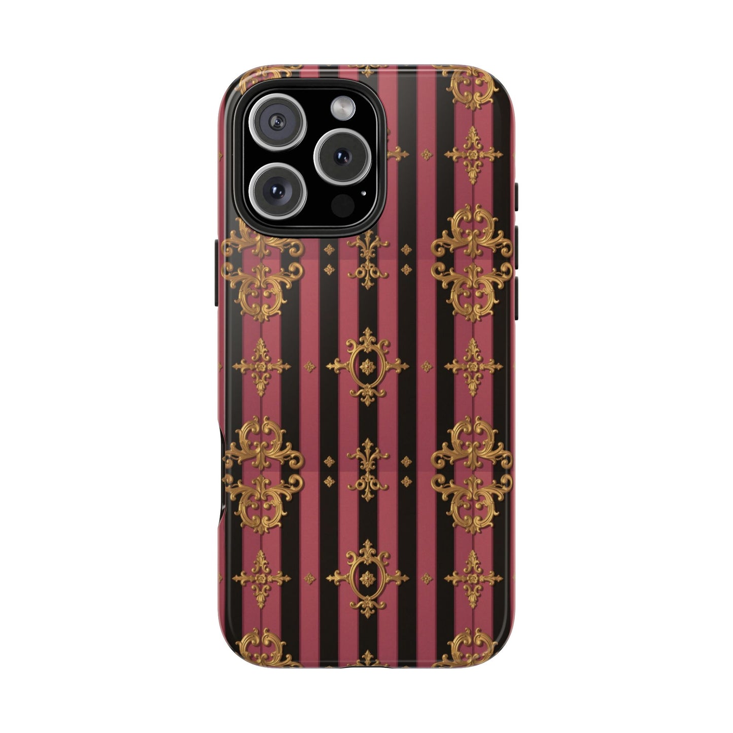 Elegant Black & Mauve Striped Gold Baroque Phone Case, Tough Phone Cases, Stylish Protective Cover, Unique Gift, Luxe Phone Accessories