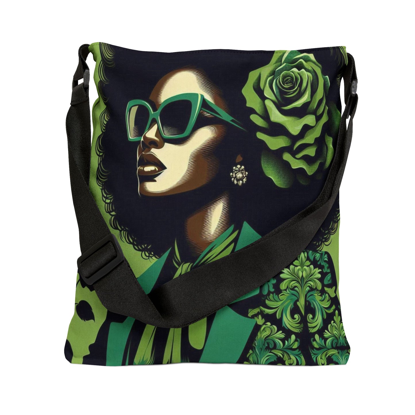 Chic Adjustable Tote Bag with Floral Design | Eco-Friendly Carryall for Everyday Use, Shopping, Travel, or Events - Lady in Green Damask