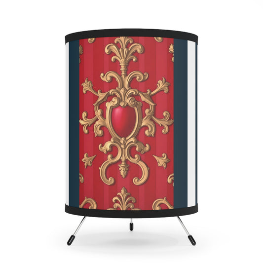 Elegant Tripod Lamp with Vintage Design Shade, Home Decor Lighting, Accent Lamp for Living Room - Blue, Red & White Striped Baroque