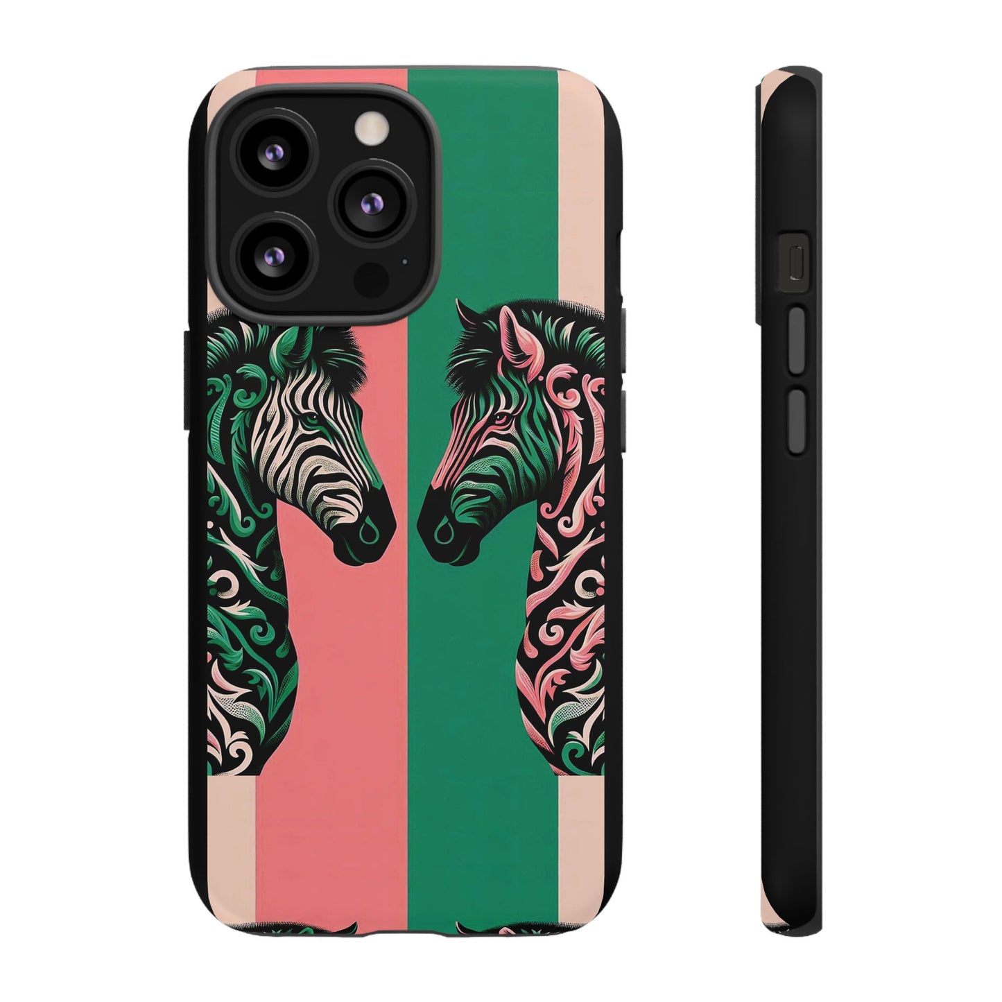 Phone Case - Elegant Pink & Green Zebra Damask Design