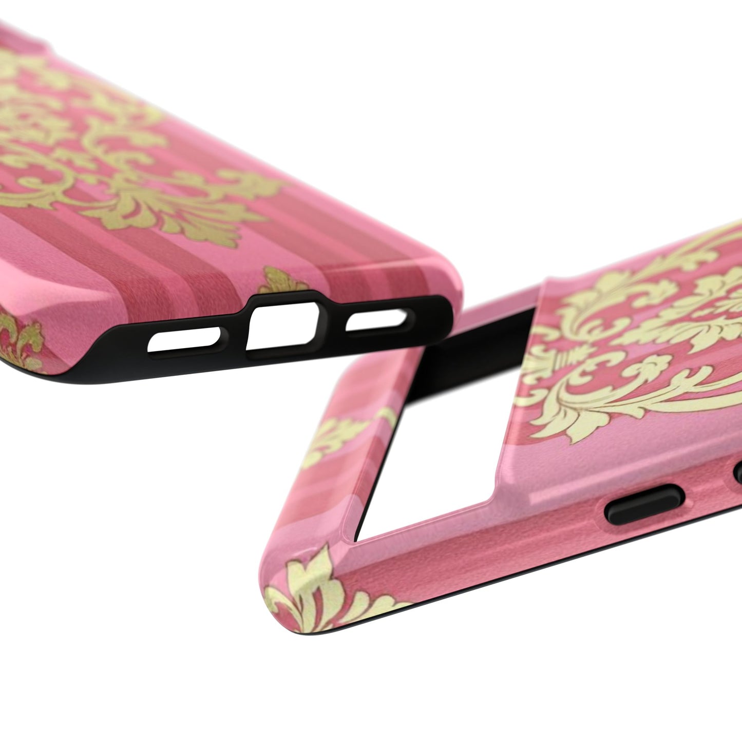 Elegant Floral Motif Phone Case - Tough Cases with Vintage Design - Pink Striped Damask
