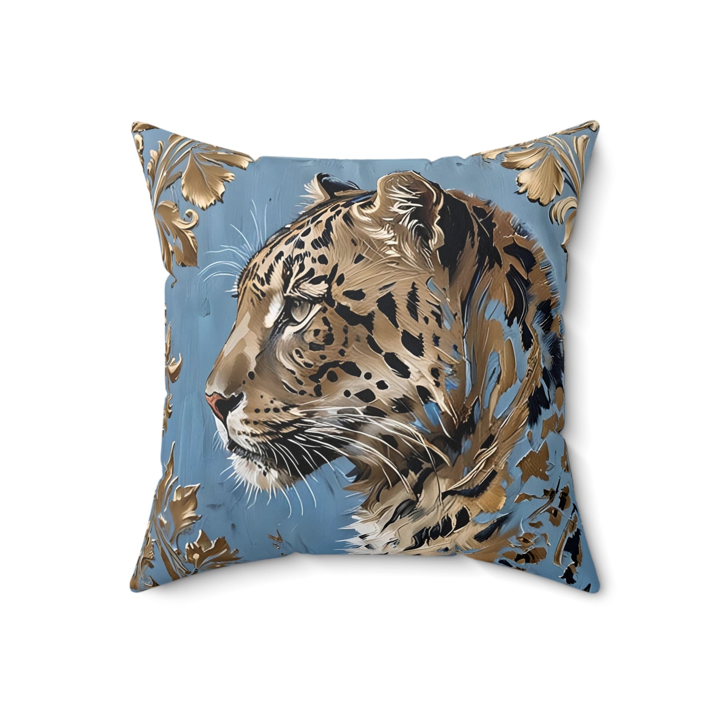 Elegant Leopard Print Square Pillow - Luxurious Home Decor - Powder Blue