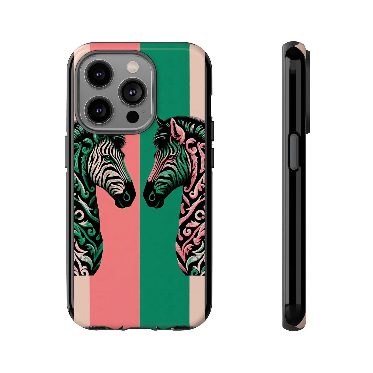 Phone Case - Elegant Pink & Green Zebra Damask Design