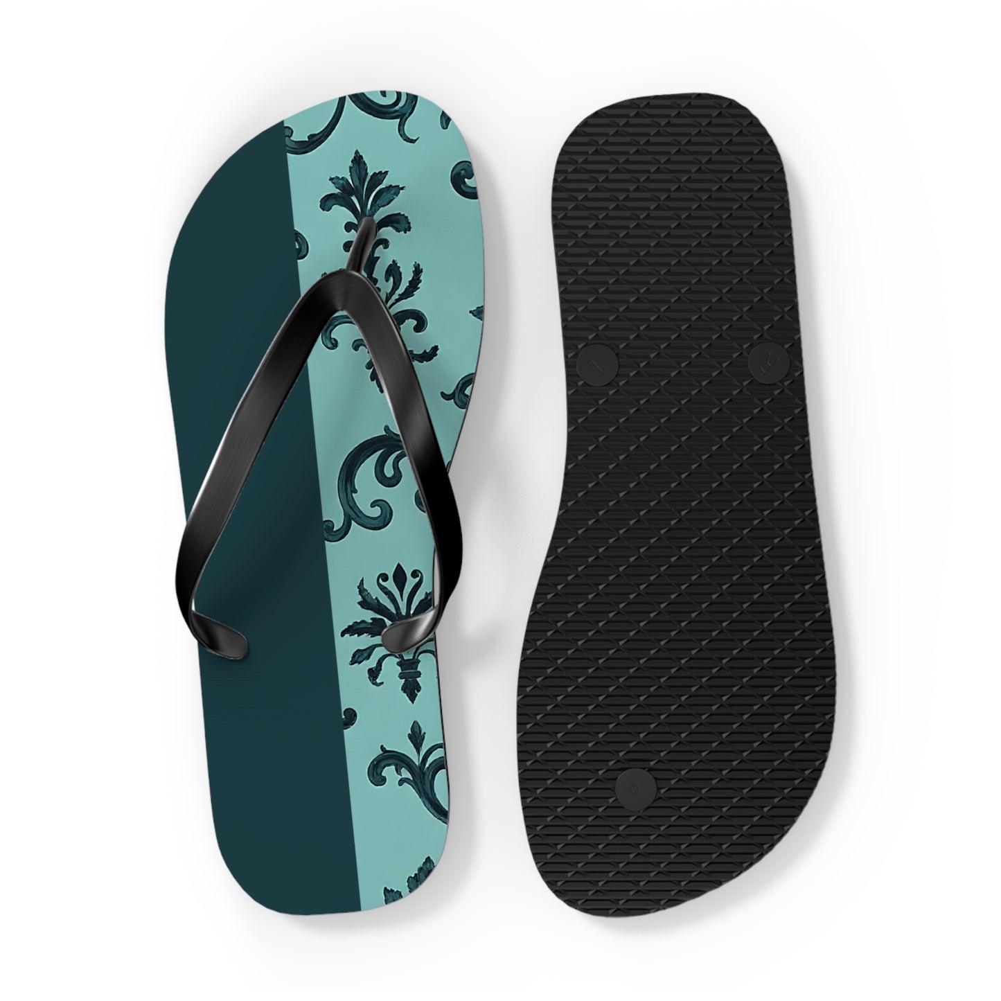 Chic Vintage-Inspired Flip Flops | Summer Footwear, Beach Essentials, Stylish Sandals, Vacation Ready, Gift for Her - Teal Striped Rococo
