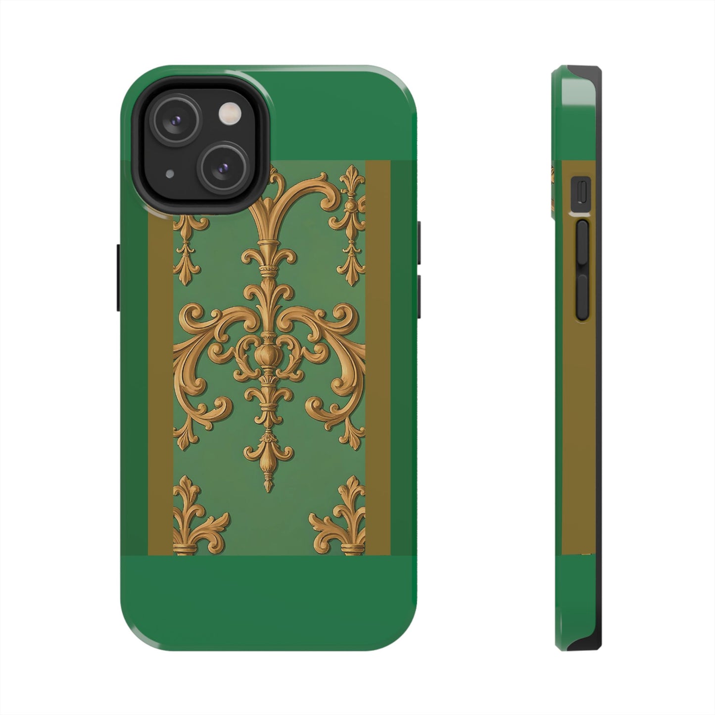 Elegant Floral Tough Phone Case, Durable Phone Cover, Gifts for Her, Stylish Protection, Chic Phone Accessory - Olive Green Striped Rococo