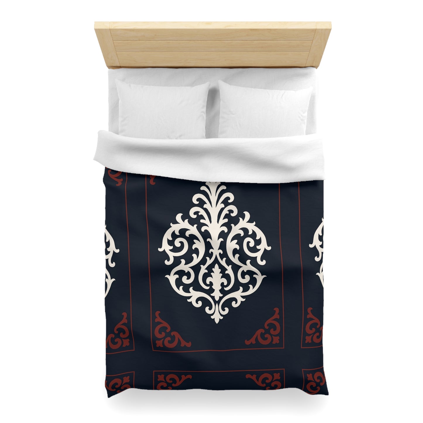 Dusk Blue-Maroon & White Baroque Microfiber Duvet Cover — Dusk Blue & White Decorative Bedding