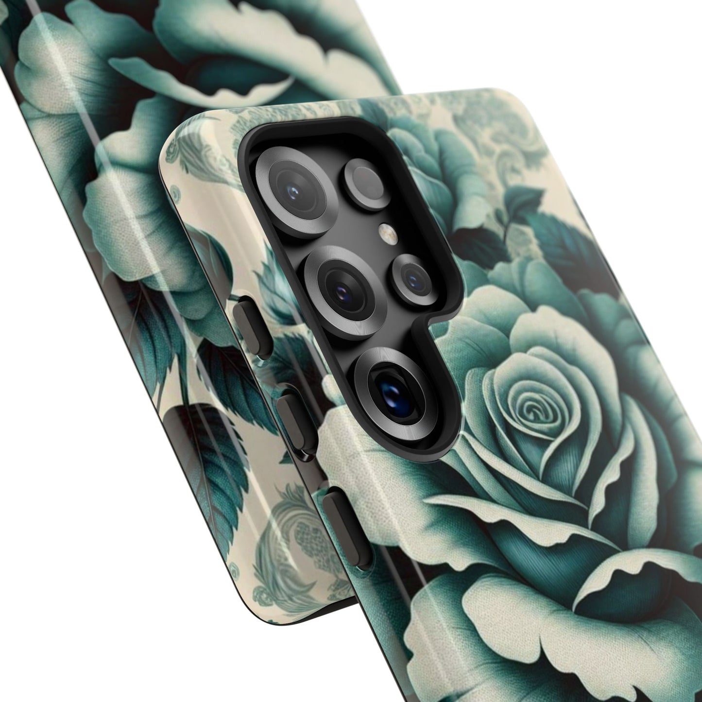 Elegant Floral Motif Phone Case - Tough Cases with Vintage Design - Teal Roses & Damask