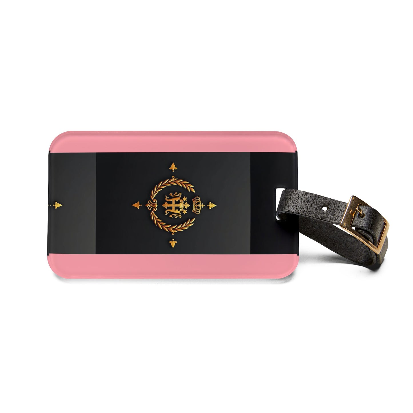Elegant Travel Luggage Tag, Personalized Baggage Identifier, Stylish Suitcase Accessory, Ideal Gift for Travelers - Pink Striped Gold Crest