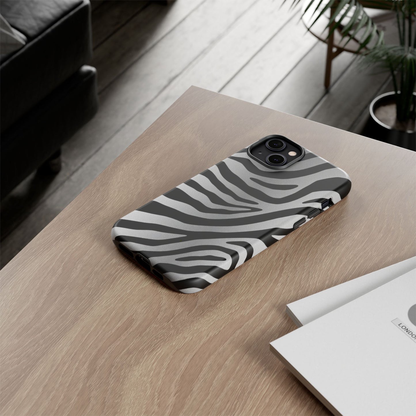 Zebra Print Tough Phone Case - Silver