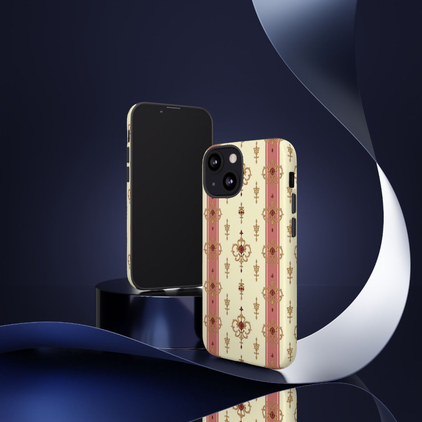Elegant Floral Motif Phone Case - Tough Cases with Vintage Design - Mauve Striped Gold Damask