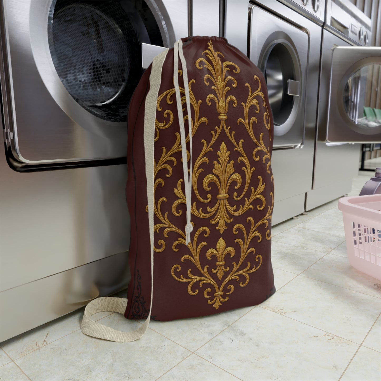 Dusk Burgundy-Black & Gold Baroque Laundry Bag — Burgundy & Gold Decorative Wash Tote