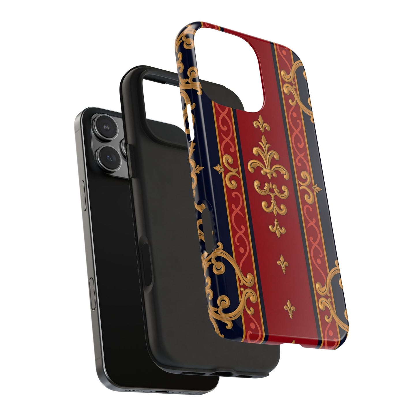 Elegant Vintage Phone Cases, Tough Phone Cover, Stylish Cell Phone Accessories, Durable Phone Protection - Midnight Blue & Dusk Red Gold Baroque