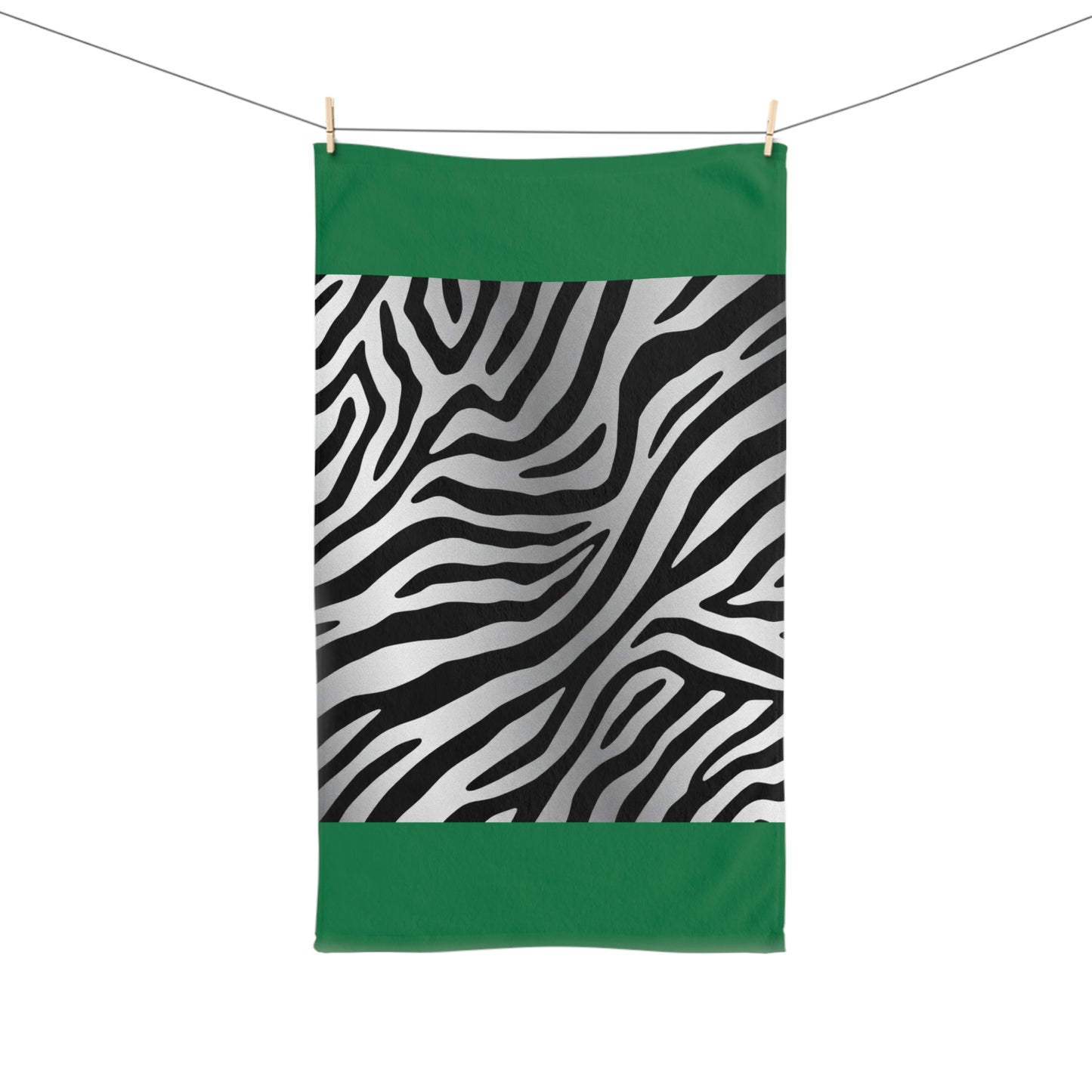 Stylish Zebra Print Hand Towel - Modern Black and Silver Decor - Green Trim