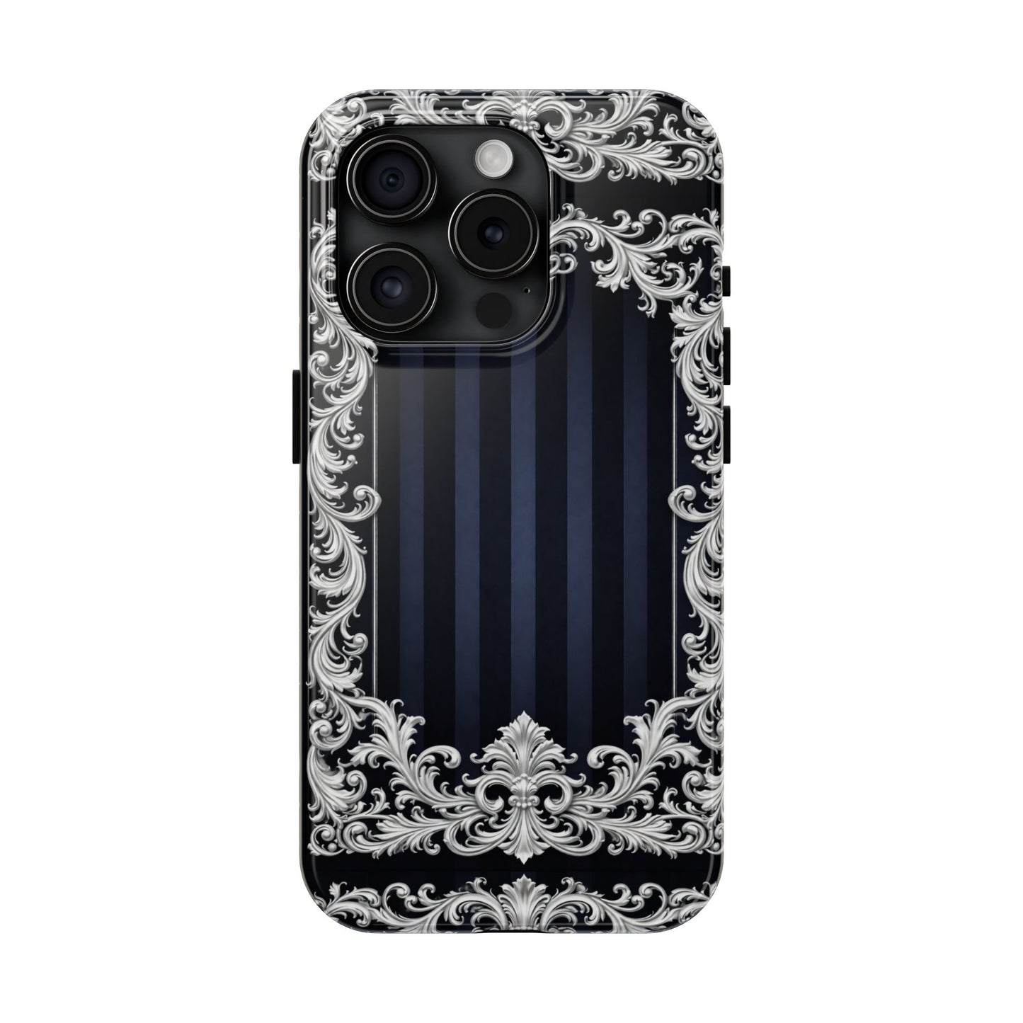 Navy Stripes & Baroque Tough Phone Case — Protective Decorative iPhone Case