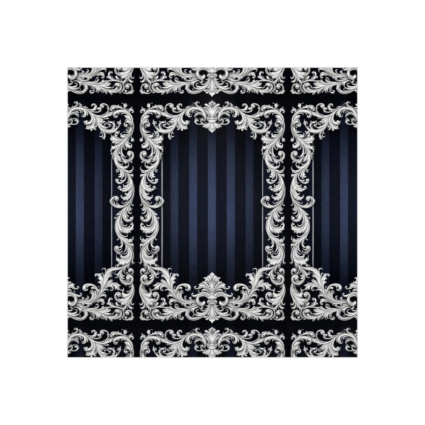 Navy Stripes & Baroque Foam Board Backdrop — Ornate Silver Scroll Panel
