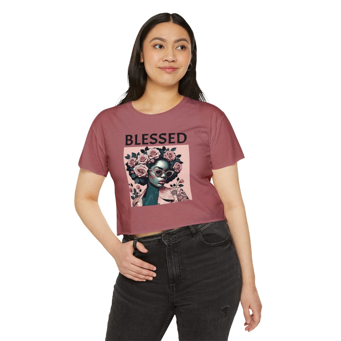 Blessed Women's Festival Crop Top - Boho Chic Tee, Summer Vibes, Perfect for Music Festivals, Gifts for Her, Trendy Lounge Wear - Black Lettering
