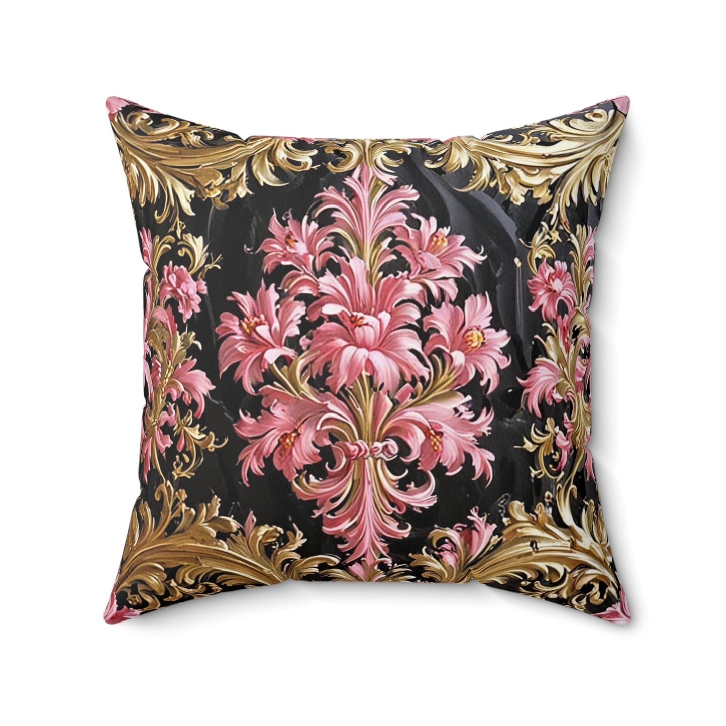 Luxurious Floral Print Pillow, Bohemian Home Decor, Throw Cushion, Elegant Accent Pillow, Gift for Her - Black & Pink Oil Painting Style Rococo